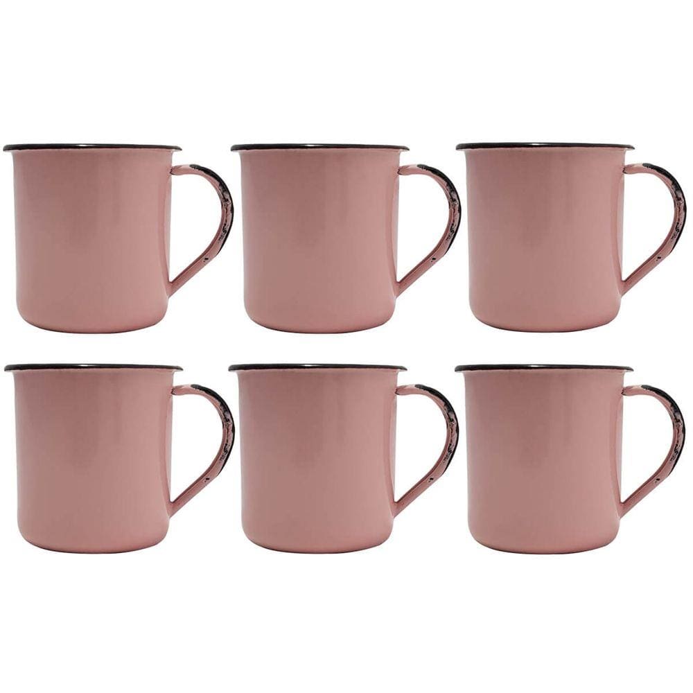Jogo 6 Canecas Xícaras De 70ml Chá Café Esmaltadas Cozinha Rosa