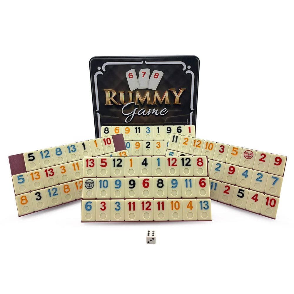 Jogo Rummy Hoyle Games 106 Peças Jogo de Tabuleiro Rummikub Com 4 Suportes e Estojo Lata