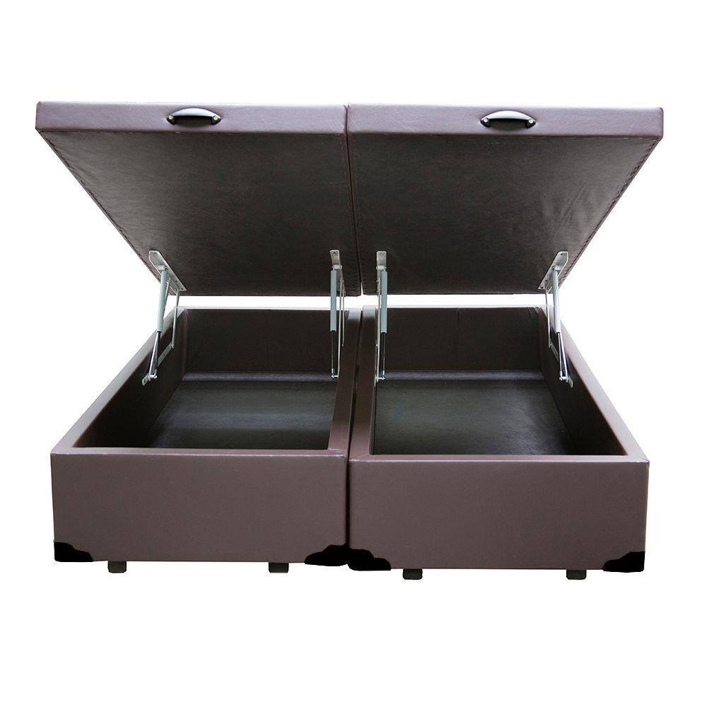 Cama Box Baú Casal Bipartido NK Camas Sintético Marrom 41x138x188