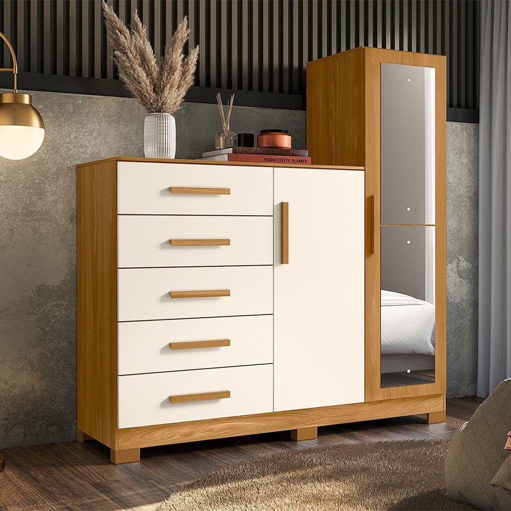 Cômoda com Espelho 5 Gavetas 2 Portas New Master Albatroz Móveis