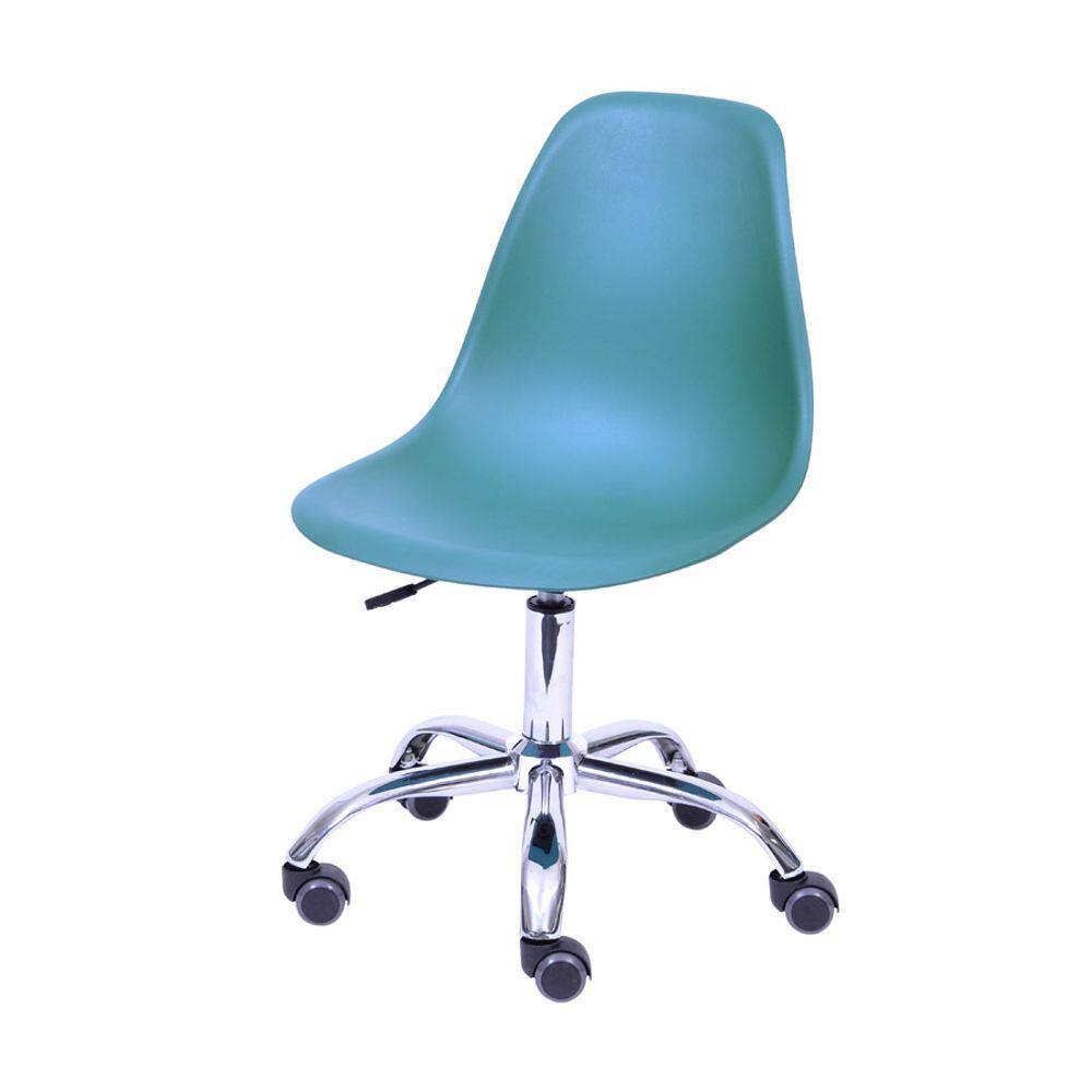 Cadeira Boxbit Dkr Eames Polipropileno Azul Petroleo Base Rodízio