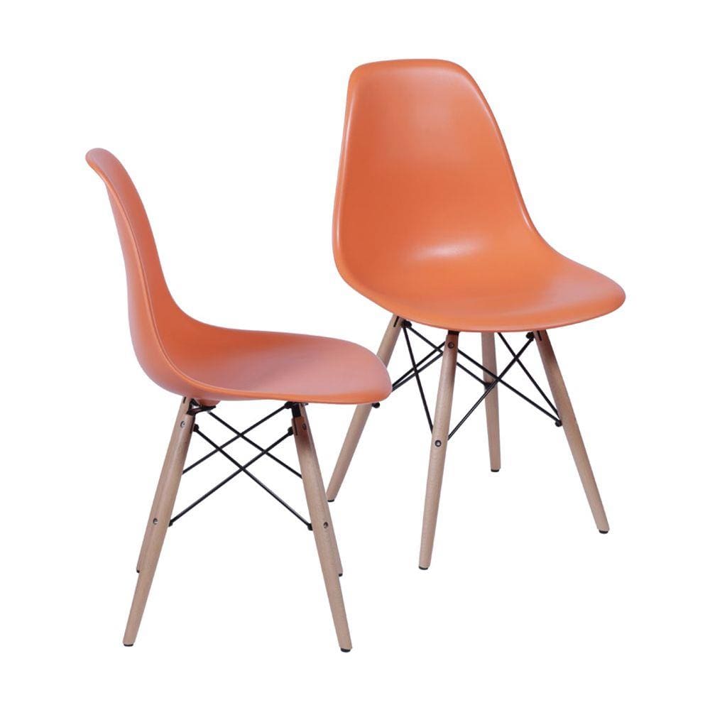 Kit 02 Cadeiras Boxbit Dkr Eames Polipropileno Laranja Base Madeira