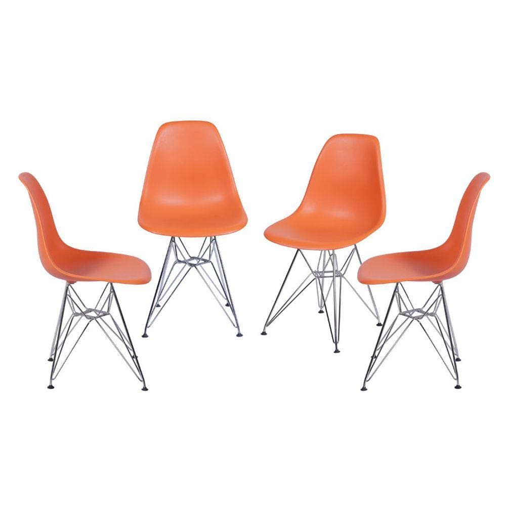 Kit 04 Cadeiras Boxbit Dkr Eames Polipropileno Laranja Base Cromada