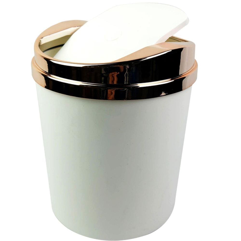 Lixeira 5 Litros Com Tampa Rose Gold Basculante Metalizada Plástica Para Banheiro Cozinha - AMZ
