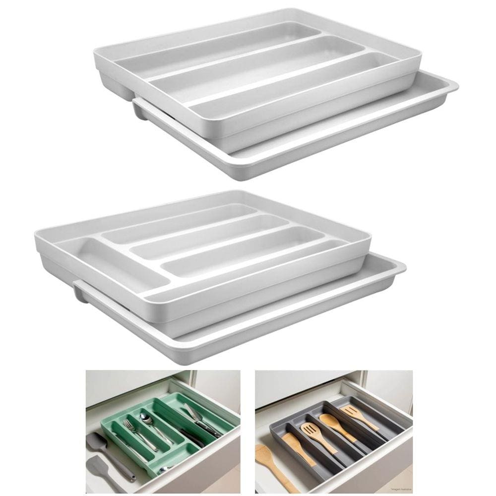 Kit 2 Organizador Gavetas Talheres Extensível Porta Talher Utensílios Cozinha Logic - Ou