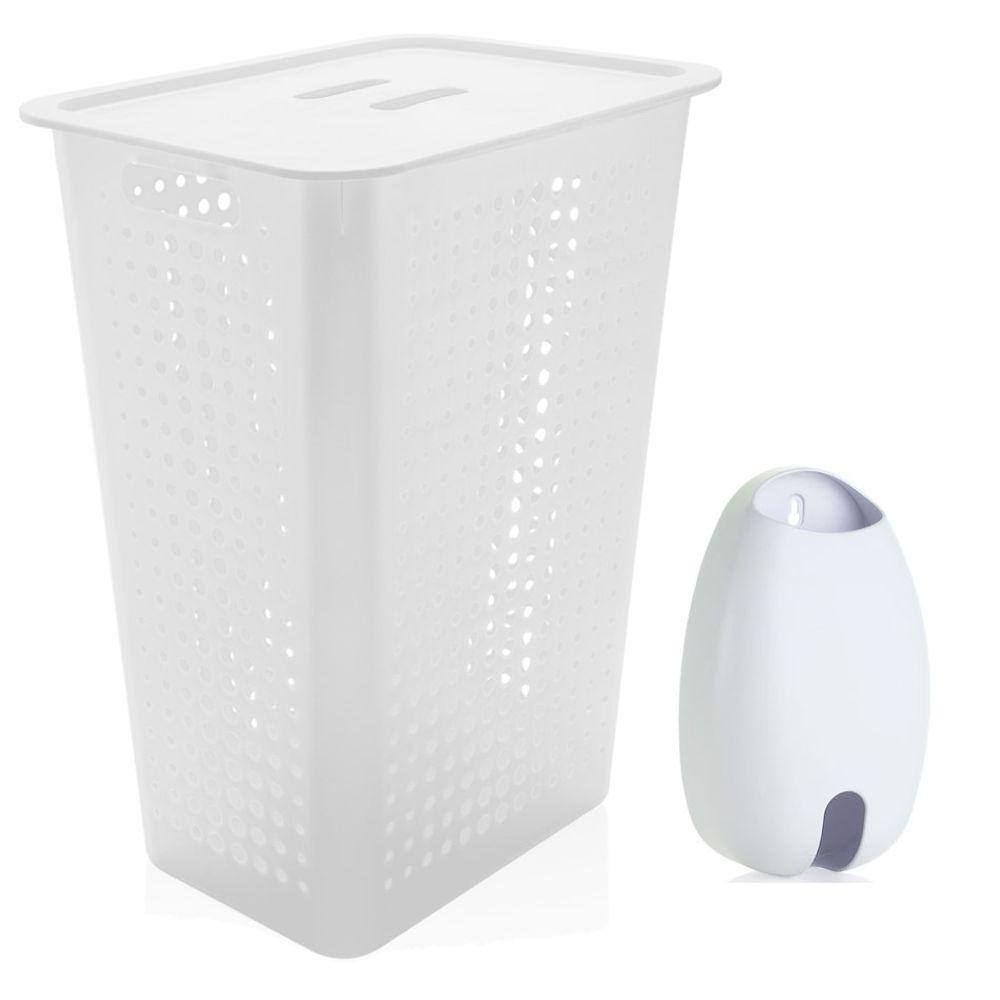 Kit Cesto Organizador Roupas Grande 47L + Dispenser Porta Sacolas - Ou