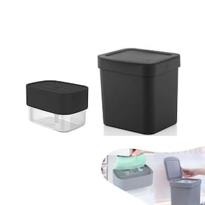 Kit Lixeira 2,5l Com Tampa Dispenser Porta Detergente Esponja Bancada Pia Cozinha - Ou