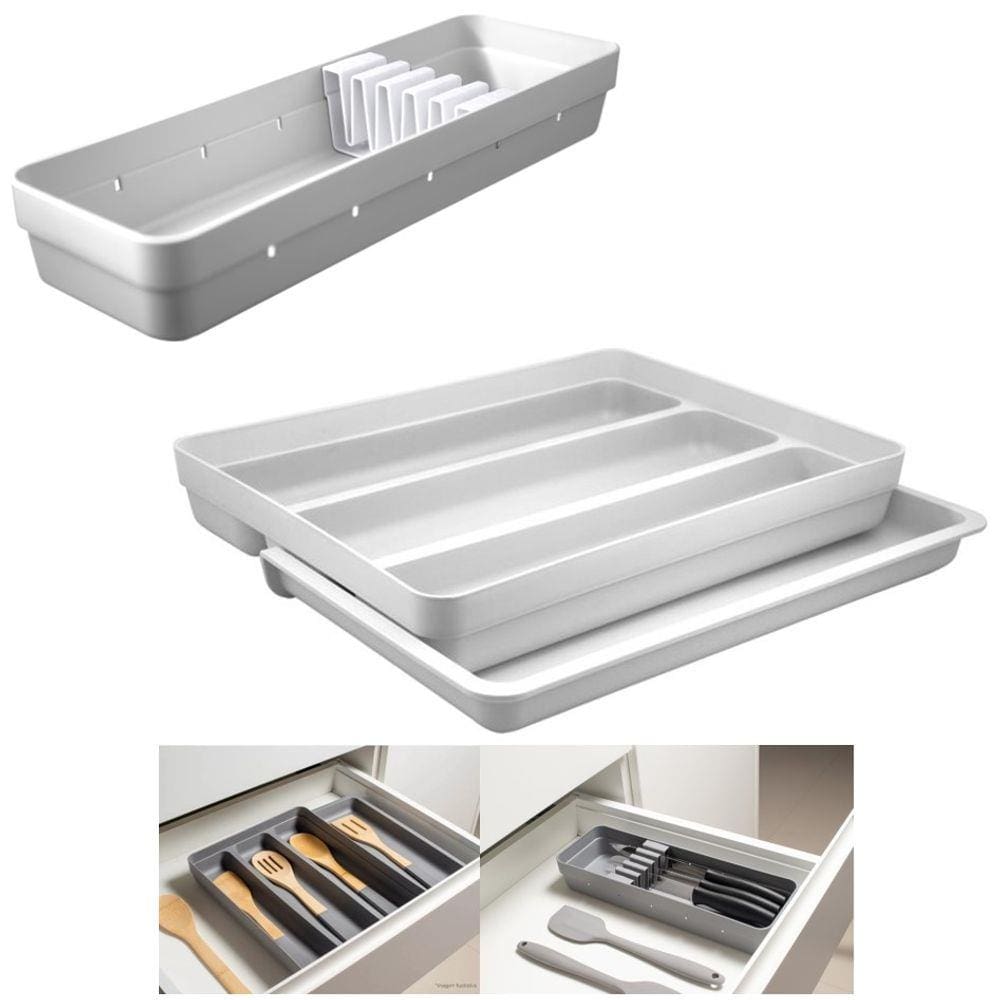 Kit 2 Organizador Gaveta Talheres Utensílios Extensor Porta Facas Logic - Ou
