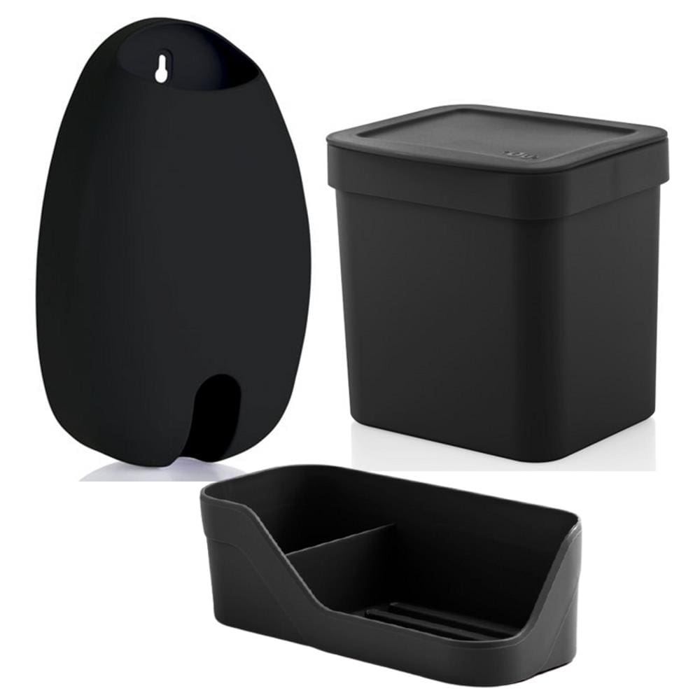 Kit Cozinha Organizador Pia Detergente + Dispenser Porta Sacolas + Lixeira 2,5L - Ou