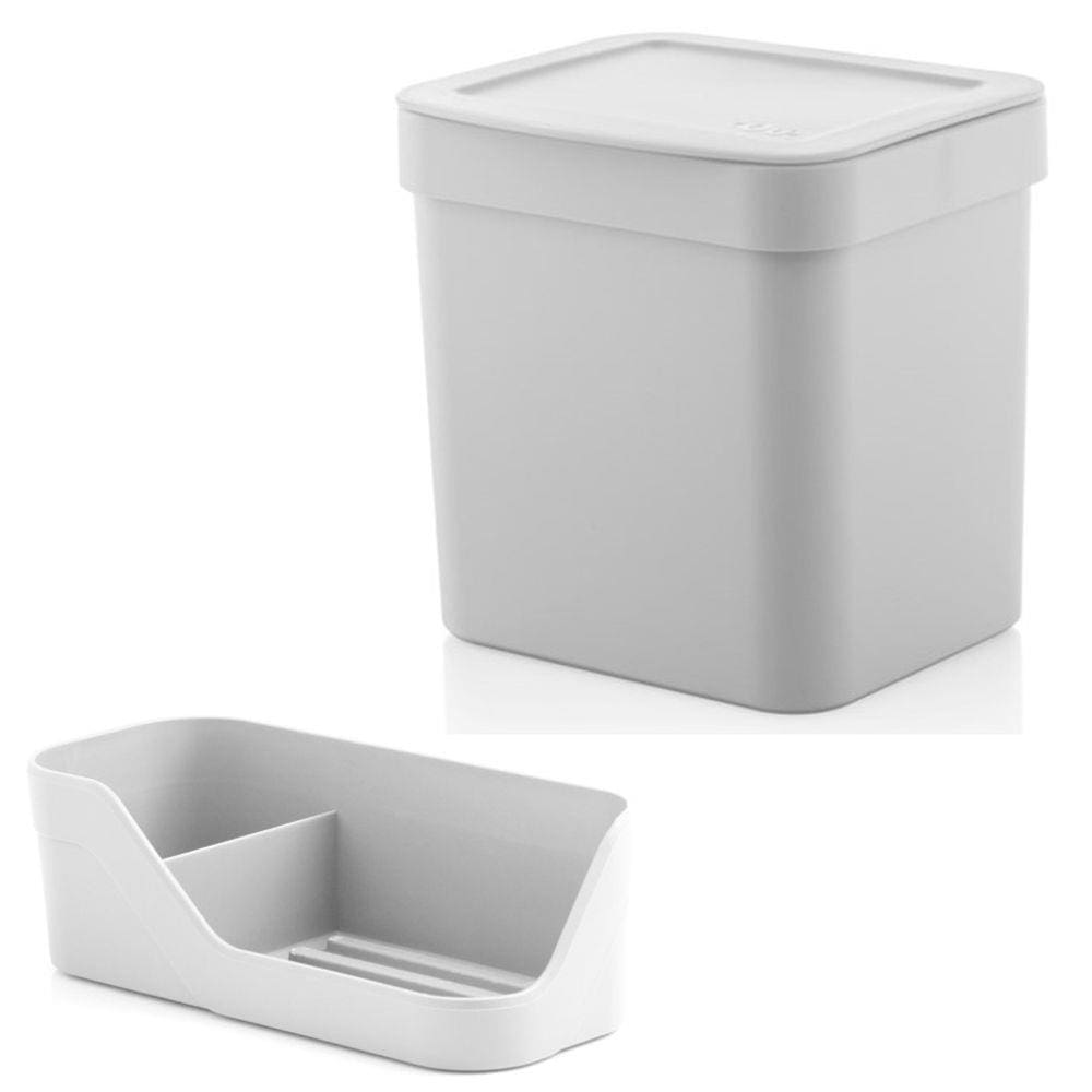 Kit Organizador Pia Porta Detergente Esponja + Lixeira 2,5 Litros Cozinha Trium - Ou