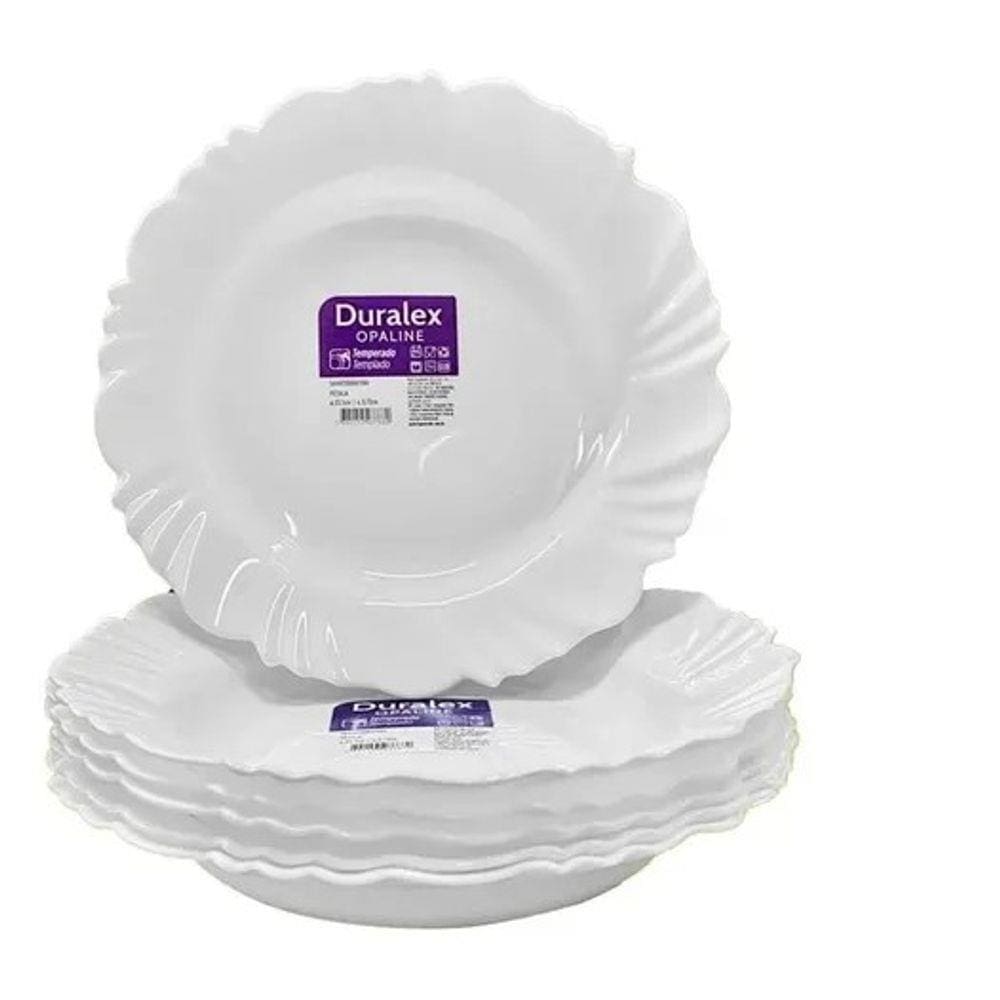 Jogo De Pratos Fundo Vidro 12 Peças 23 cm Duralex Opaline Branco Pétala