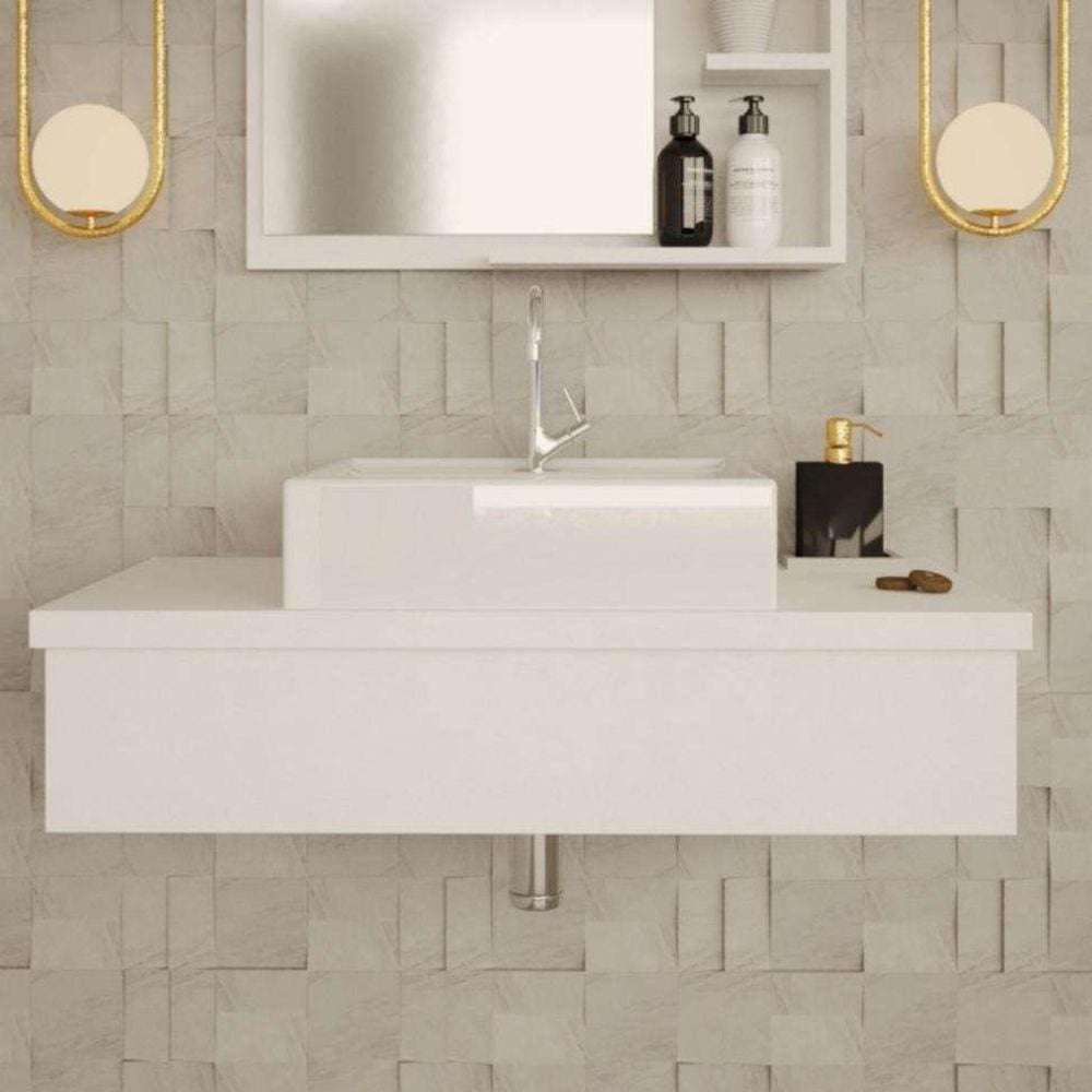 Conjunto para Banheiro Bancada com Cuba Q39 Quadrada City 800 Branco Chess