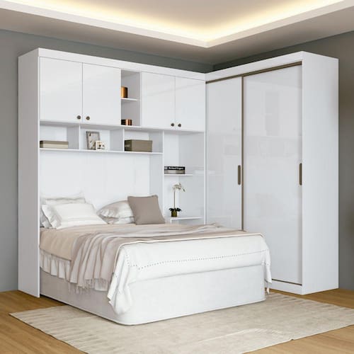 imagem-Quarto Compacto Modulado Casal Paris com 2 Portas de Correr Santos Andirá Branco