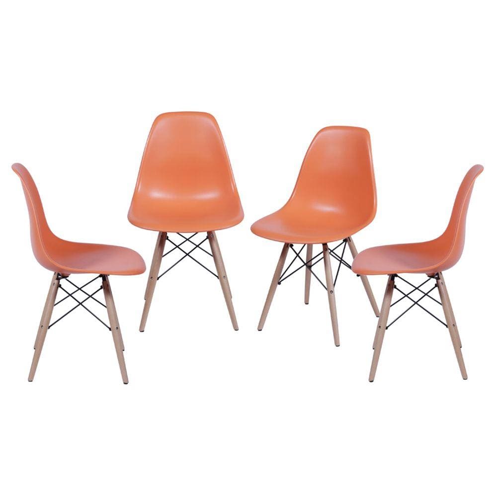 Kit 04 Cadeiras Boxbit Dkr Eames Polipropileno Laranja Base Madeira