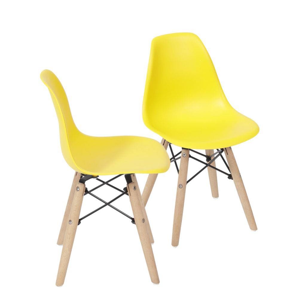 Kit 02 Cadeiras Boxbit Infantil Dkr Eames Polipropileno Amarela Base Madeira