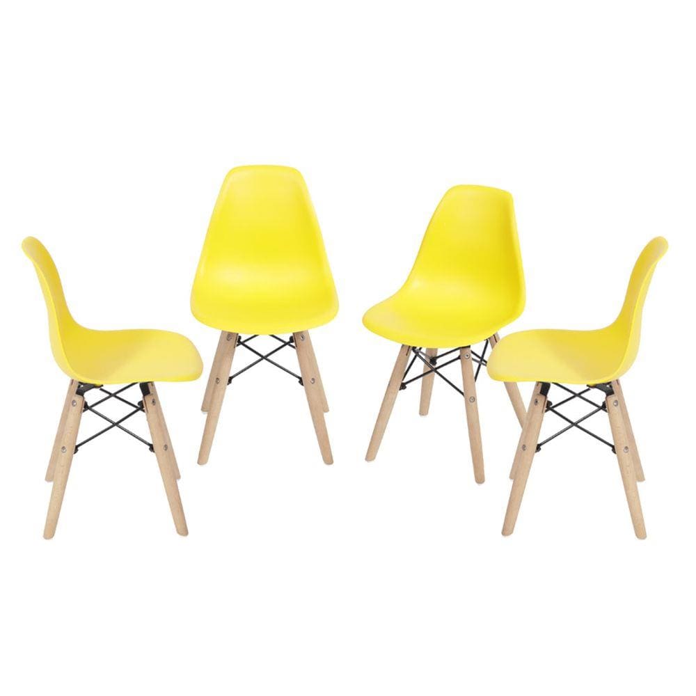 Kit 04 Cadeiras Boxbit Infantil Dkr Eames Polipropileno Amarela Base Madeira