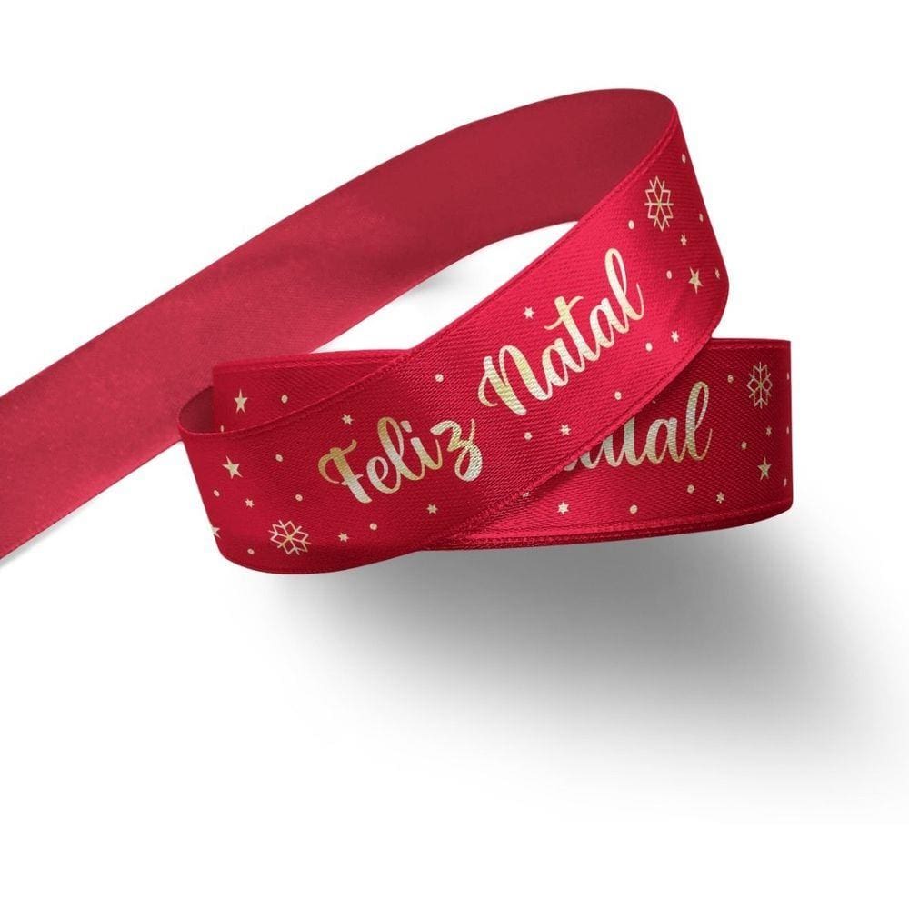 5 Rolos Fita Cetim Feliz Natal Laços Presente 22mmx10m N.5