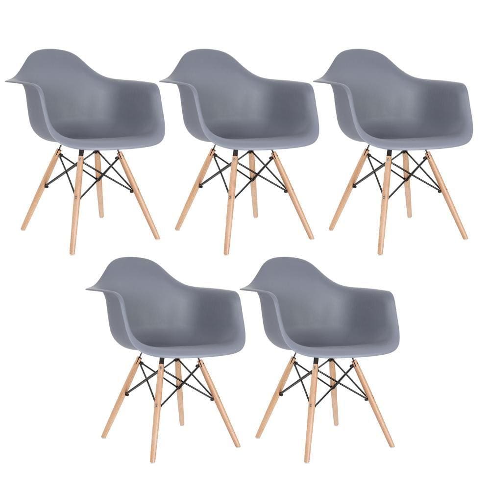 KIT - 5 x cadeiras Charles Eames Eiffel DAW com braços - Base de madeira clara -