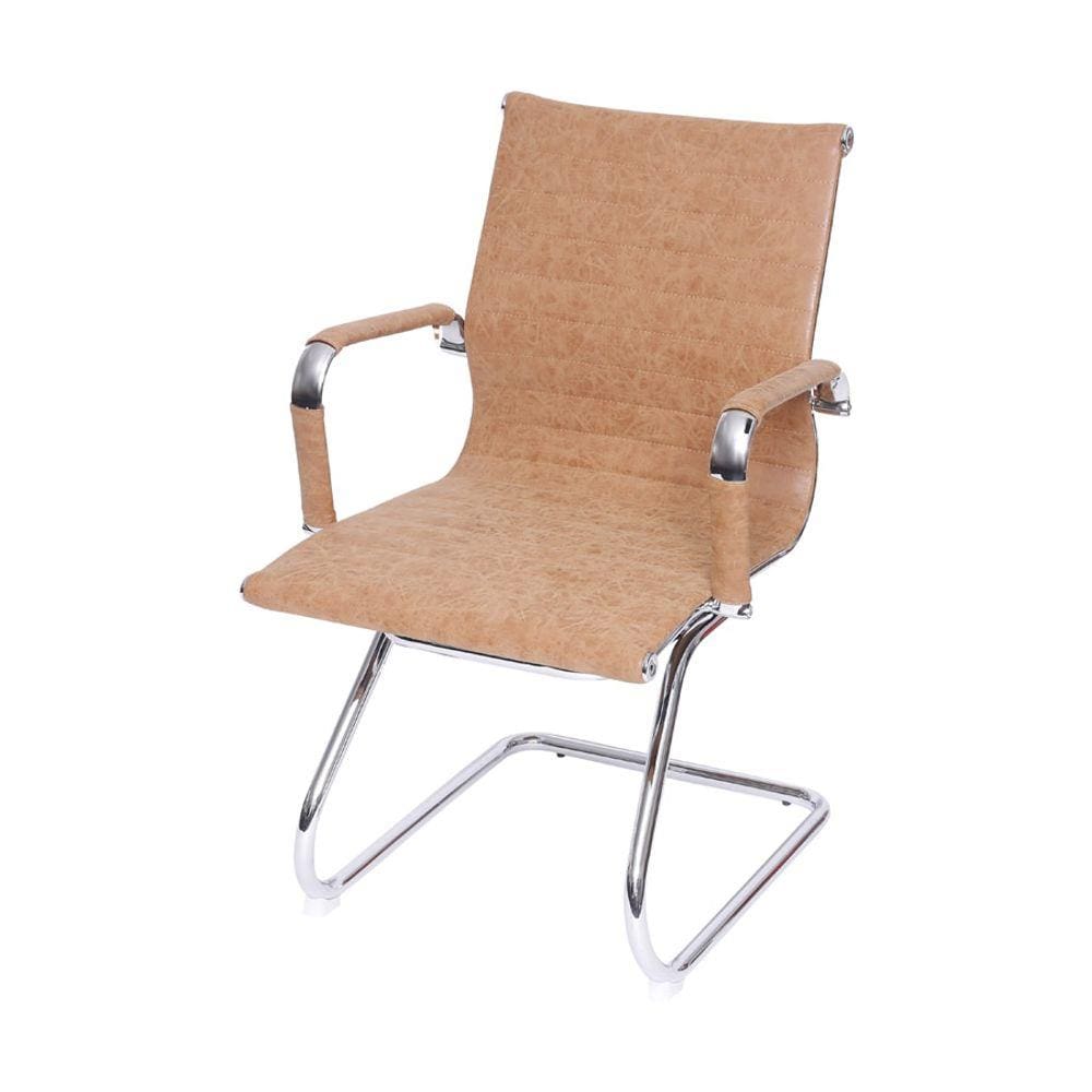 Cadeira Boxbit Eames Office Esteirinha P.U. Retro Caramelo Base Fixa Cromada