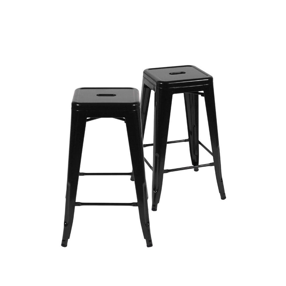 Kit 02 Banquetas Boxbit Titan Tolix Media em Aço Pintura Epoxi Preta