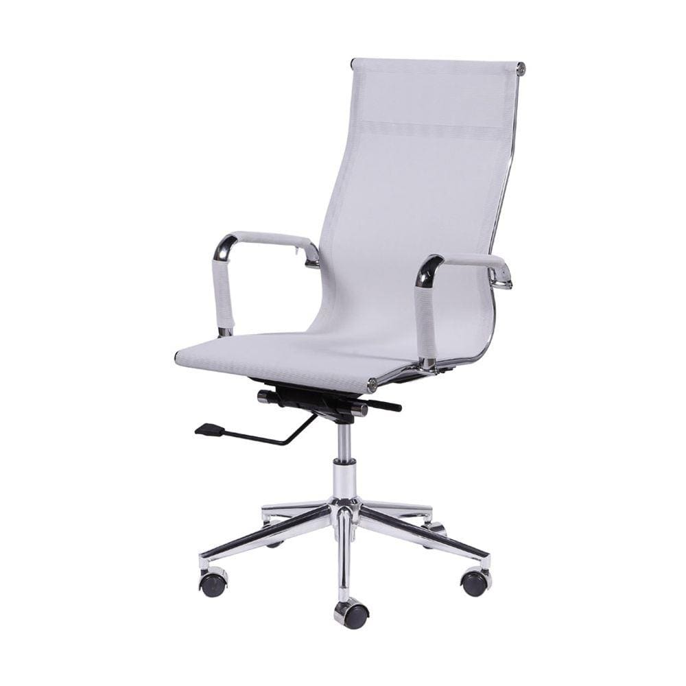 Cadeira Boxbit Eames Office Tela Alta Tela Branca Base Rodízio Cromada