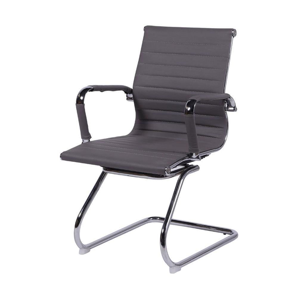 Cadeira Boxbit Eames Office Esteirinha P.U. Cinza Base Fixa Cromada