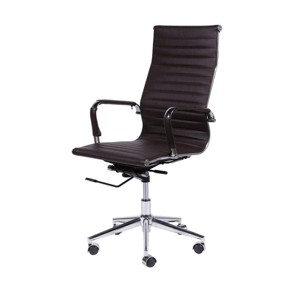 Cadeira Boxbit Eames Office Esteirinha Alta P.U. Café Base Rodízio Cromada