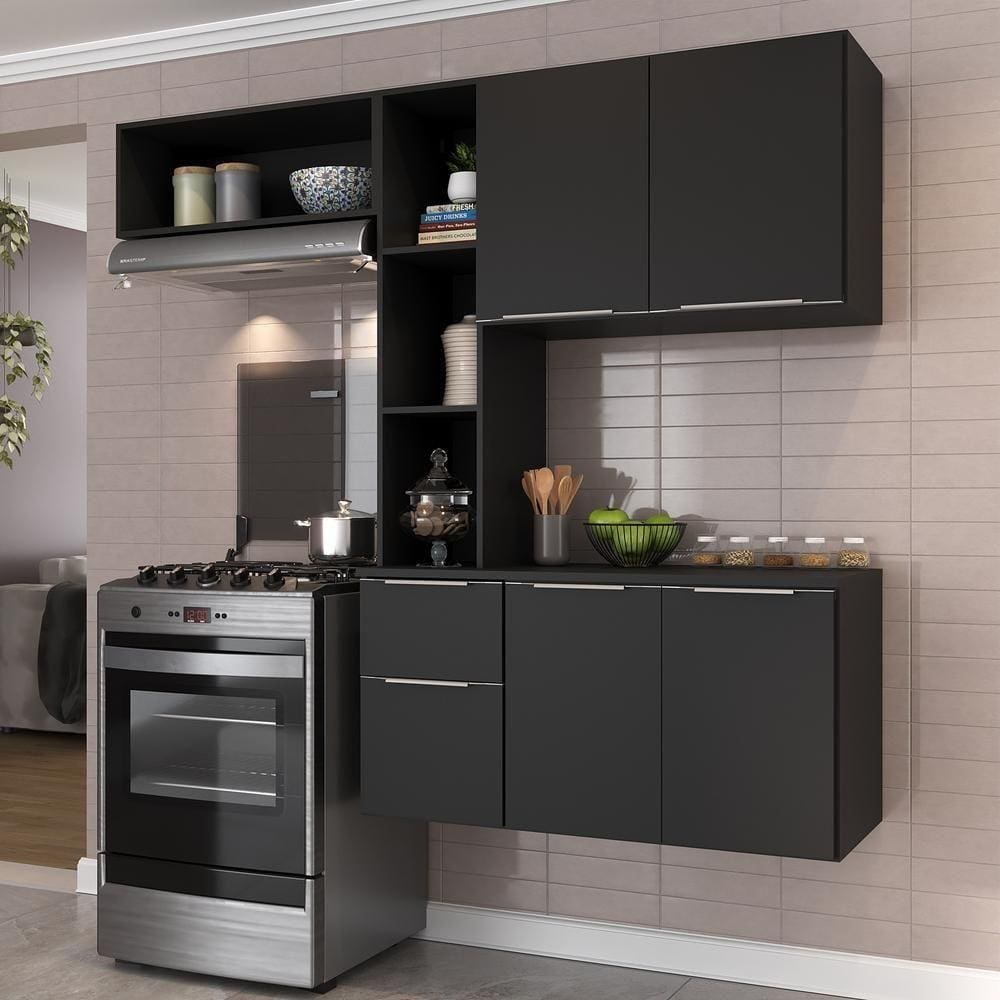 Cozinha Compacta Com Armário E Balcão Multimóveis Preta