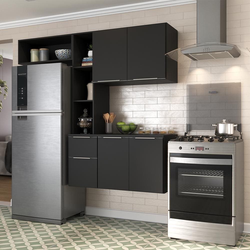 Cozinha Compacta com Armário e Balcão Multimóveis Preta
