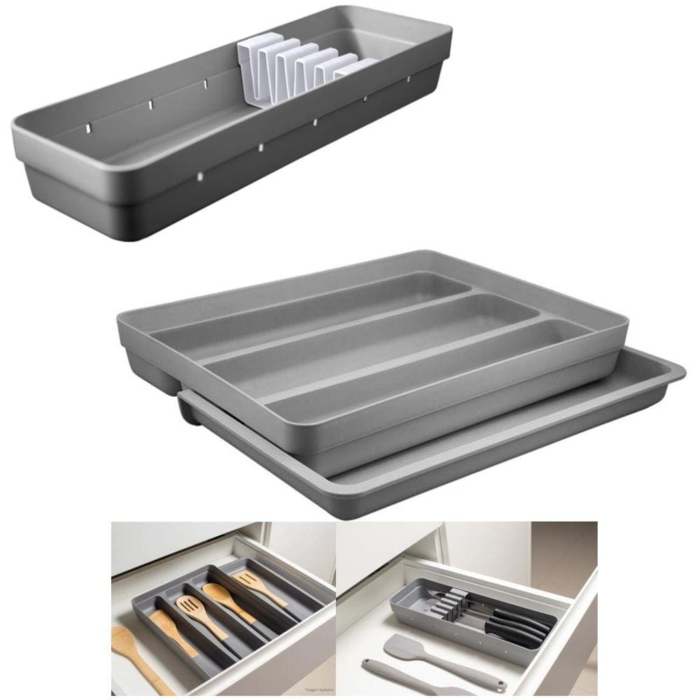 Kit 2 Organizador Gaveta Talheres Utensílios Extensor Porta Facas Logic - Ou