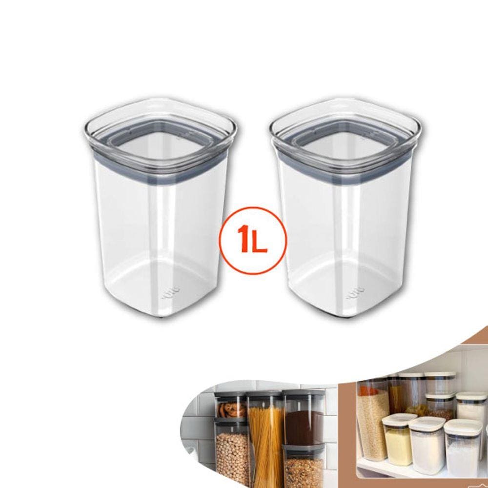 Kit 2 Pote Tampa Hermético 1l Organizador Alimento Armário Cozinha Block - Ou