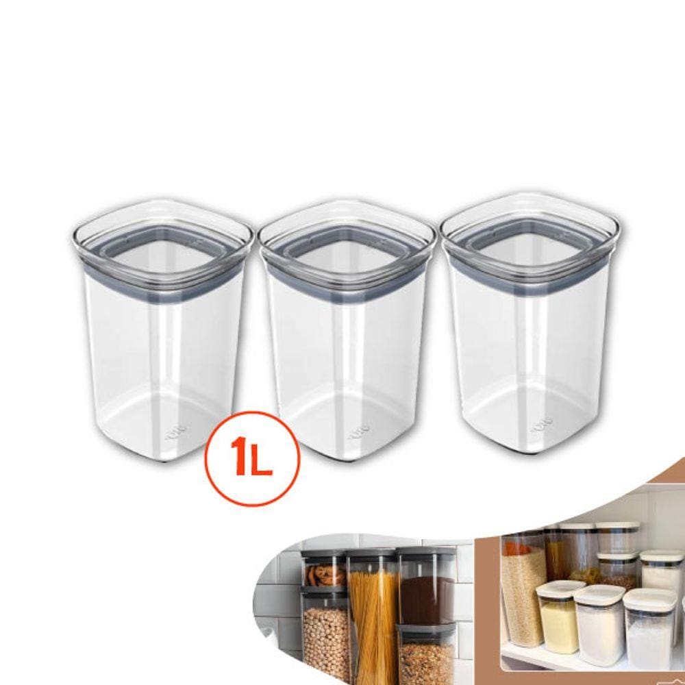 Kit 3 Pote Tampa Hermético 1l Organizador Alimento Armário Cozinha Block - Ou