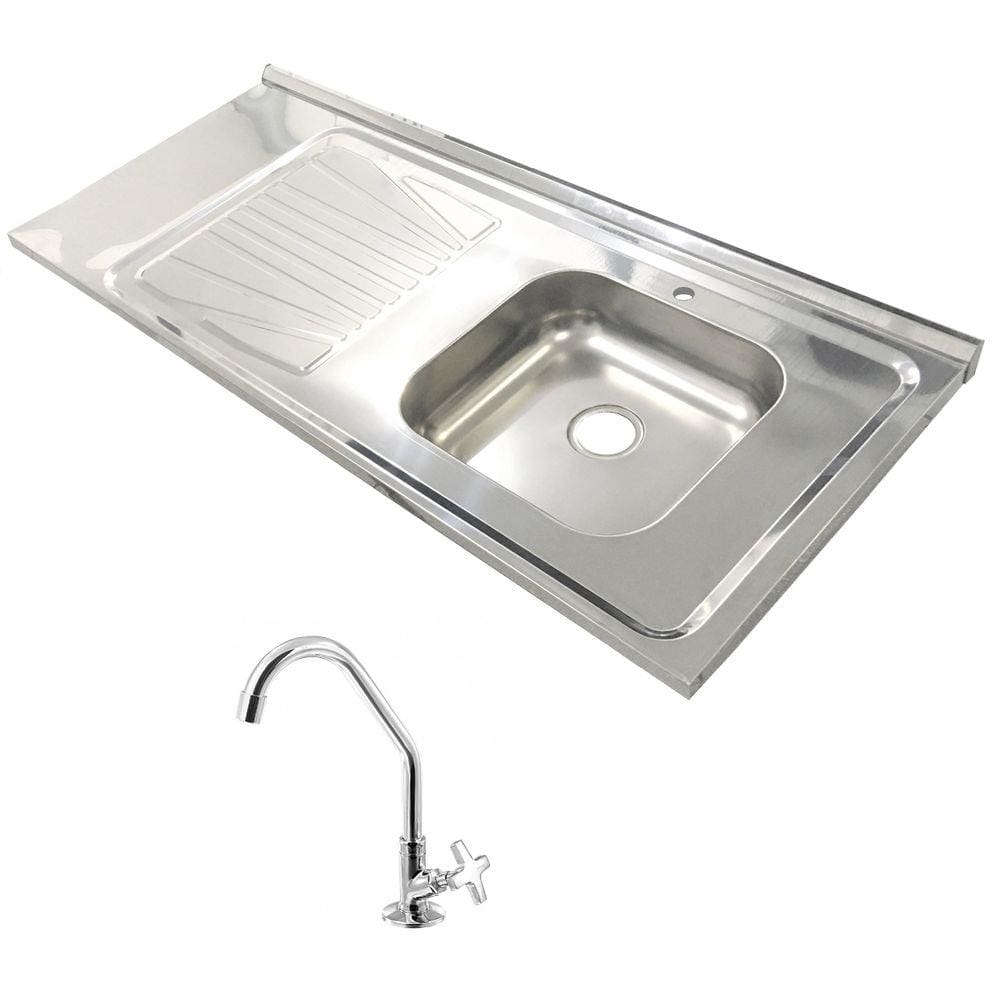 Pia Inox Fabrinox PSD1200D 120x52cm, cuba direita com furo e torneira