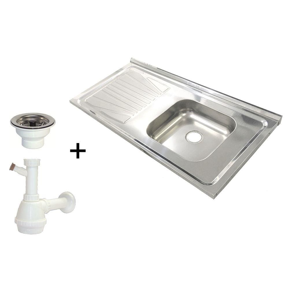 Pia Inox Fabrinox PSD1000D 100x52cm, cuba direita, válvula e sifão