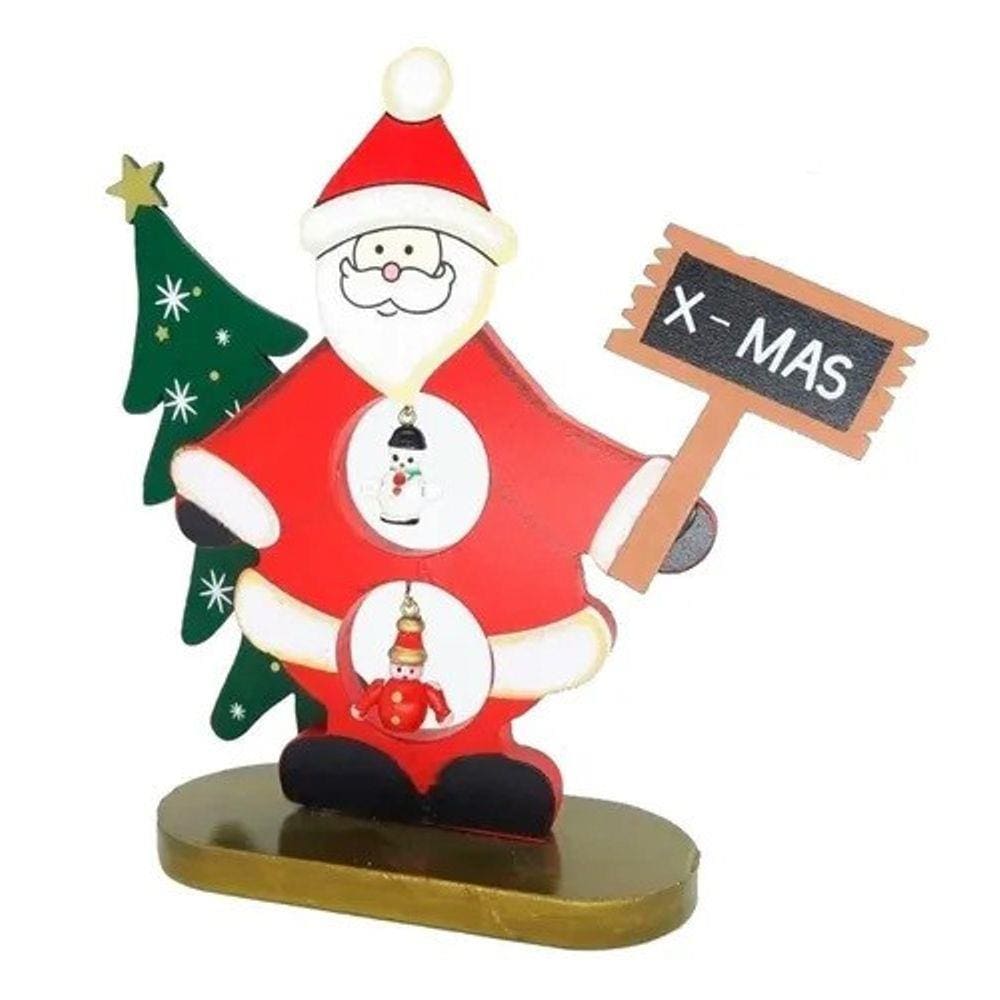 Enfeite de Natal Boneco Papai Noel de Madeira