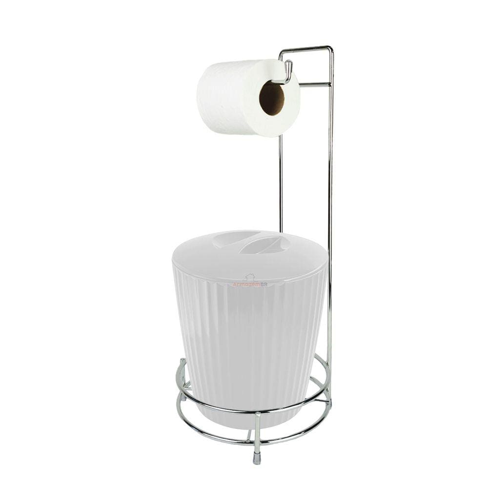 Kit Suporte Porta Papel Higiênico Com Lixeira 5L Cesto Lixo Chão Banheiro Groove- Ou
