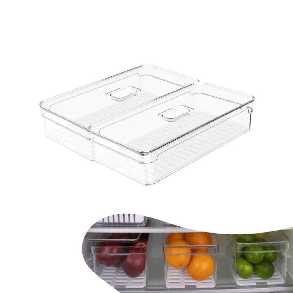 Kit 2 Organizador Porta Mantimento 5 L C/ Tampa Geladeira Fruta Verdura Clear Fresh - Ou