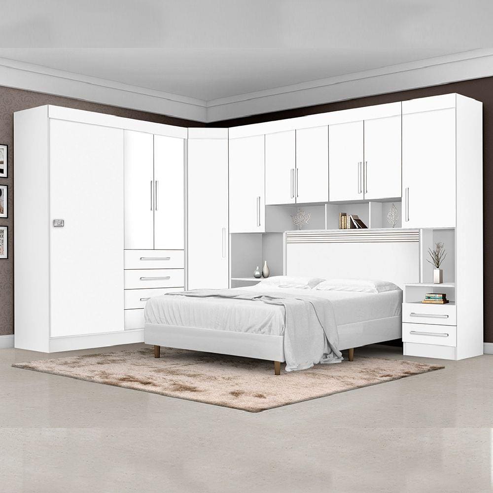 Dormitório Completo Georgia JA Branco Para Cama Box 1,58M Queen
