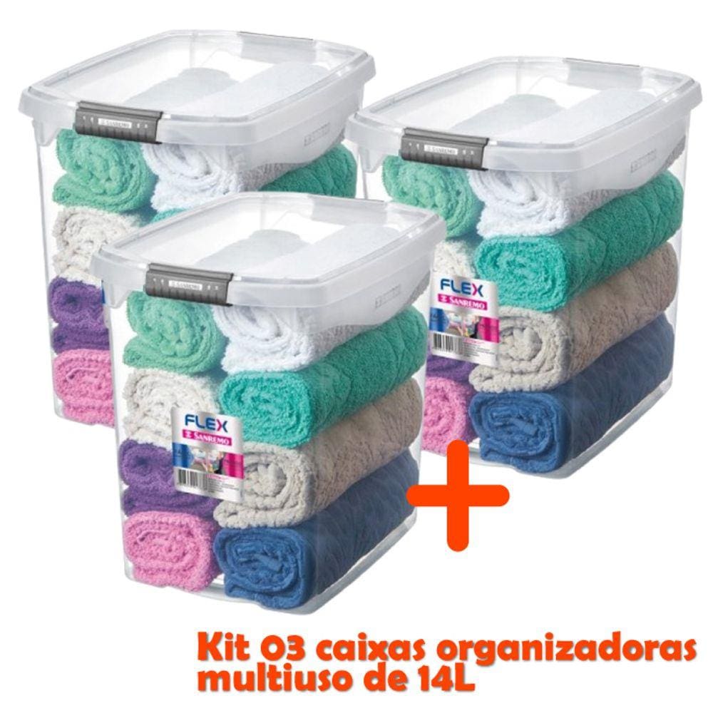 Kit 3 Caixa Organizadora 14l Multiuso Porta Utensílios Closet Armário Roupas - Sanremo