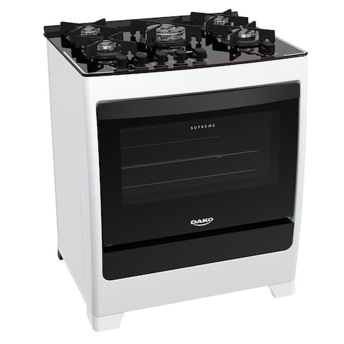 imagem-Fogão Piso Dako Supreme Glass 5Q Mesa de Vidro Branco Bivolt