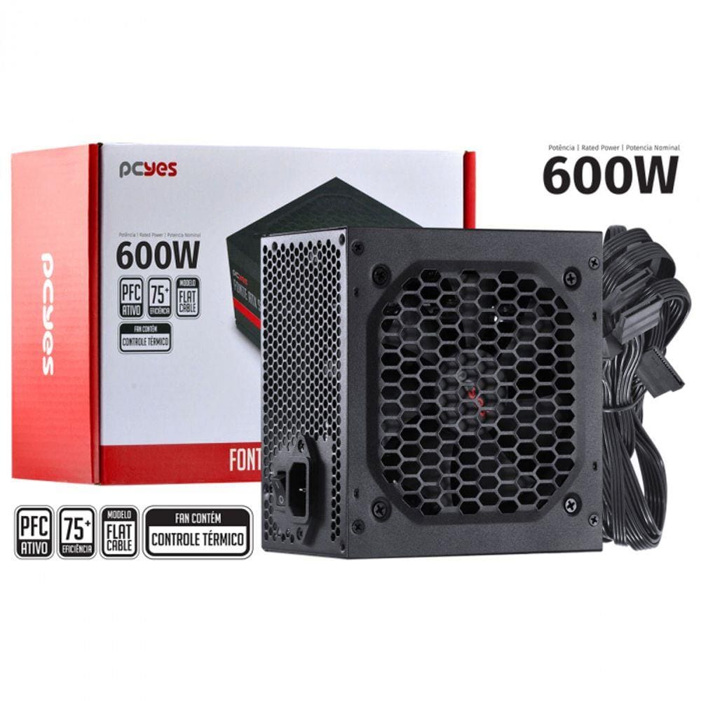 Fonte Atx 600W Spark 75+ - Pfc Ativo - Cabos Flat - Pxsp600wpt
