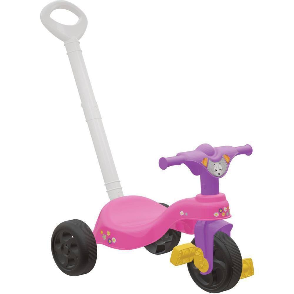 Triciclo Infantil Moto Uno Rosa C/ Empurrador Ou Pedal