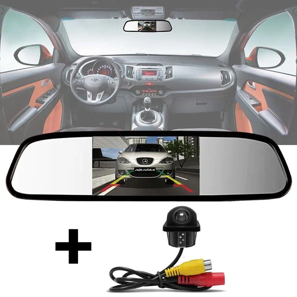 Kit Espelho Retrovisor Monitor Tela LCD 4.3 + Câmera Ré Tartaruga Embutir