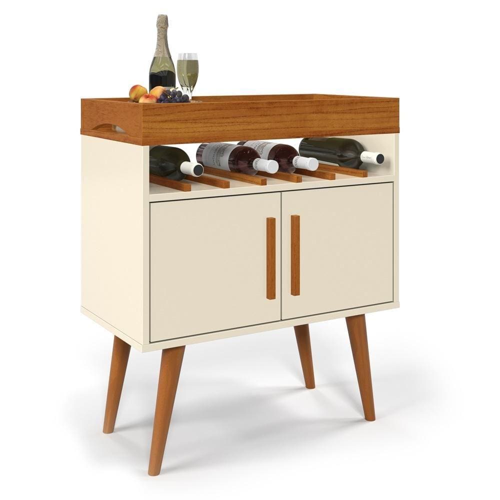 Café Drink com Portas Off White/Caramelo Pés em madeira Pinus Ofertamo