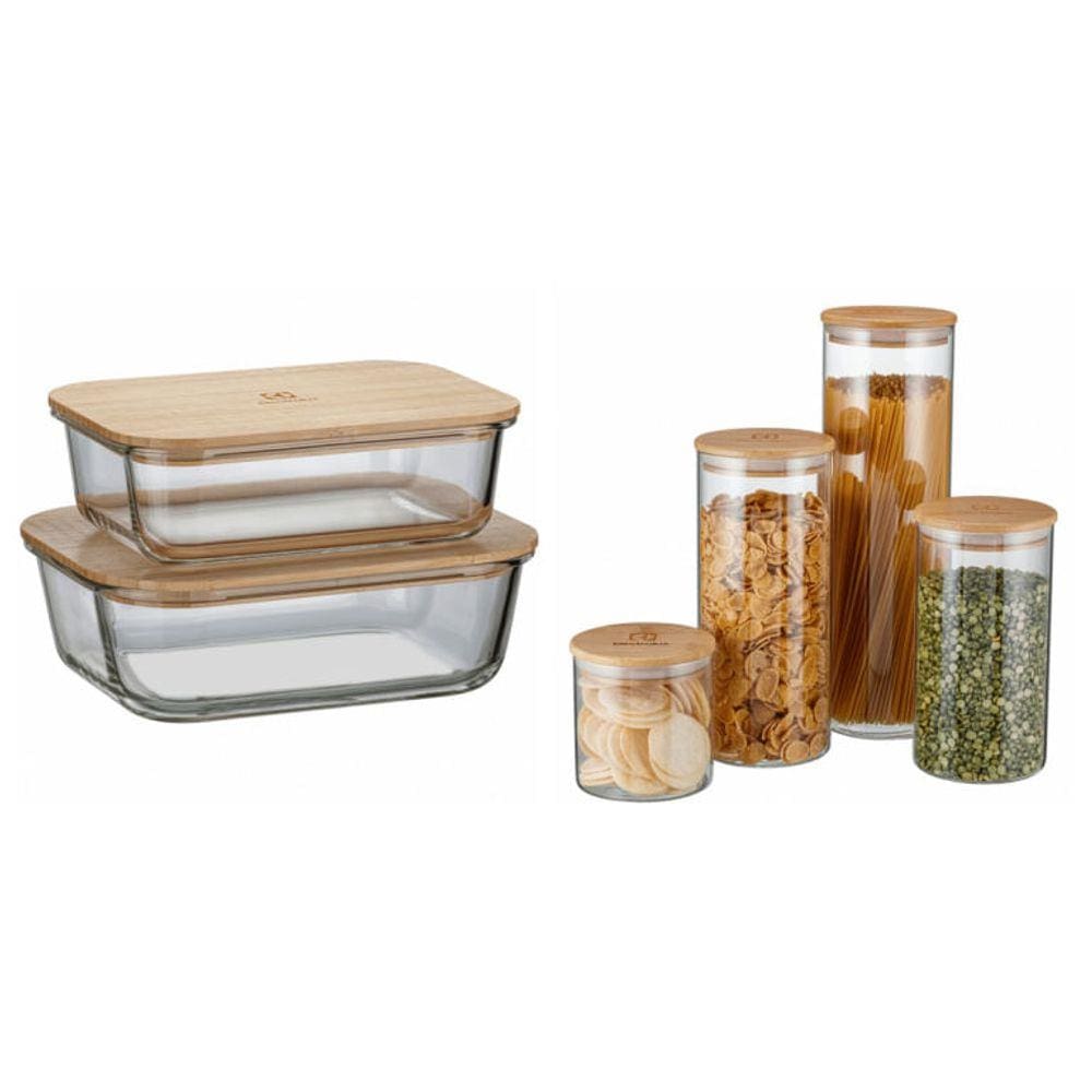 Kit potes de vidro herméticos + Porta-Mantimentos Electrolux com tampa de bambu - 6 unidades