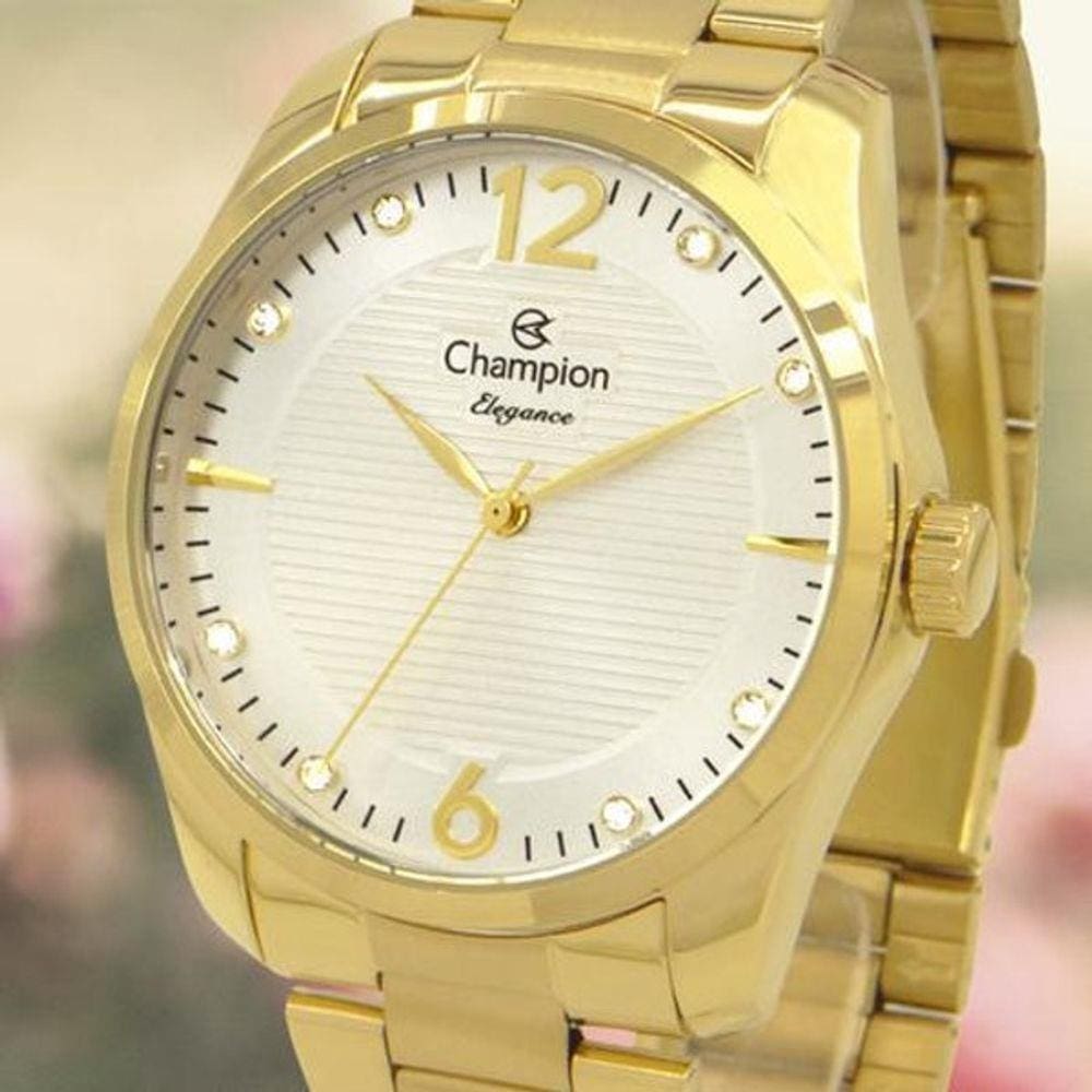 Relógio Feminino Champion Dourado Banhado Ouro Cn27607S
