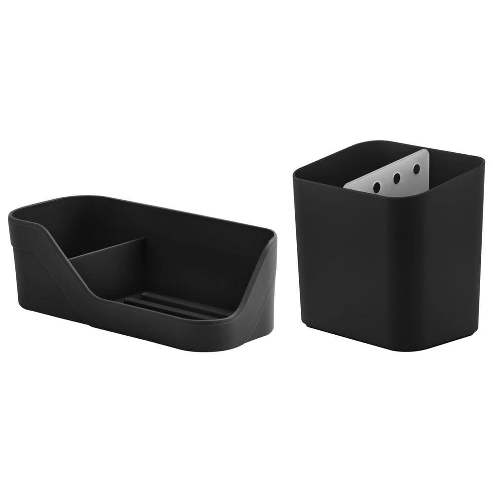 Kit Cozinha Esorredor De Talheres Organizador De Pia Porta Detergente Esponja Preto - Ou