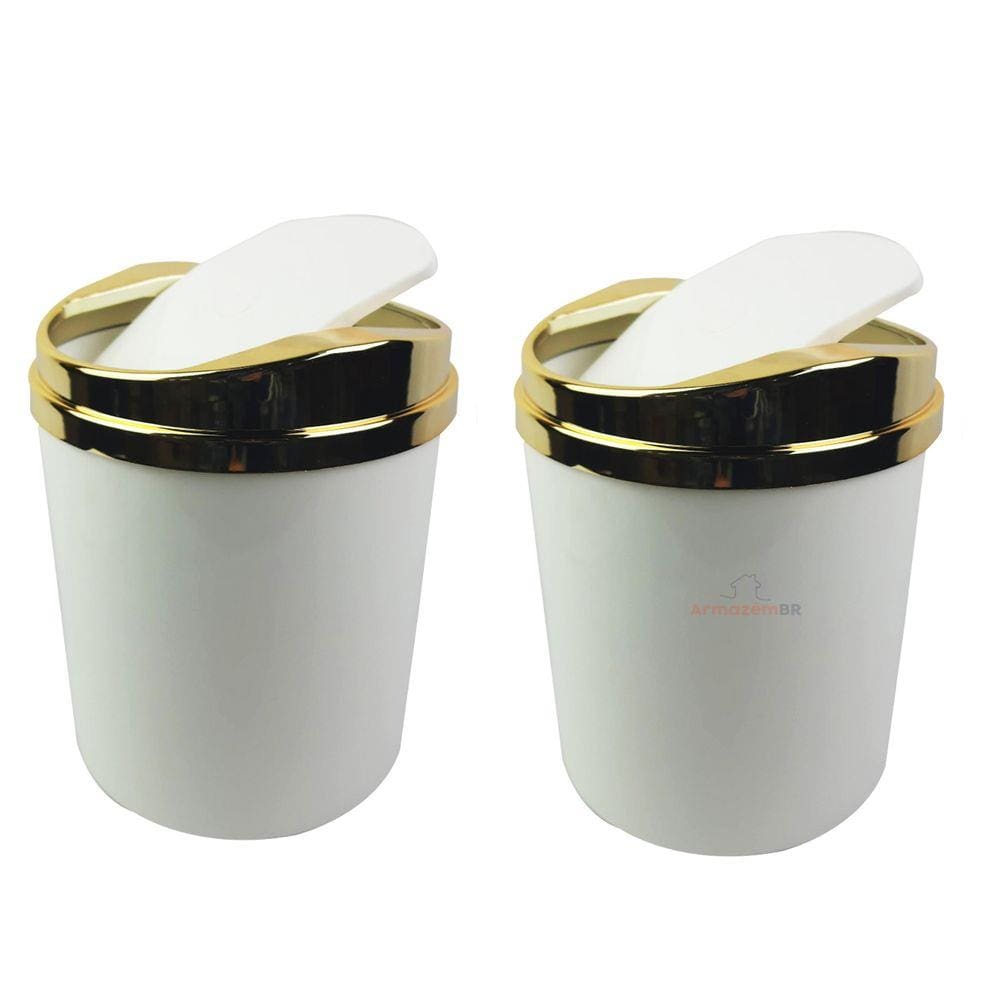 Kit 2 Lixeiras 5 Litros Para Cozinha Banheiro Com Tampa Dourada Basculante Metalizada Plástica - AMZ