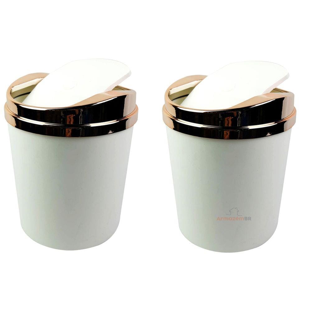 Kit 2 Lixeiras 5 Litros Com Tampa Rose Gold Basculante Metalizada Plástica Para Banheiro Cozinha - AMZ
