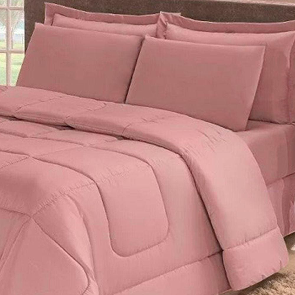 Kit Edredom - Confort Casa Dona Dupla Face Casal Queen 6 Pçs Com Lençol